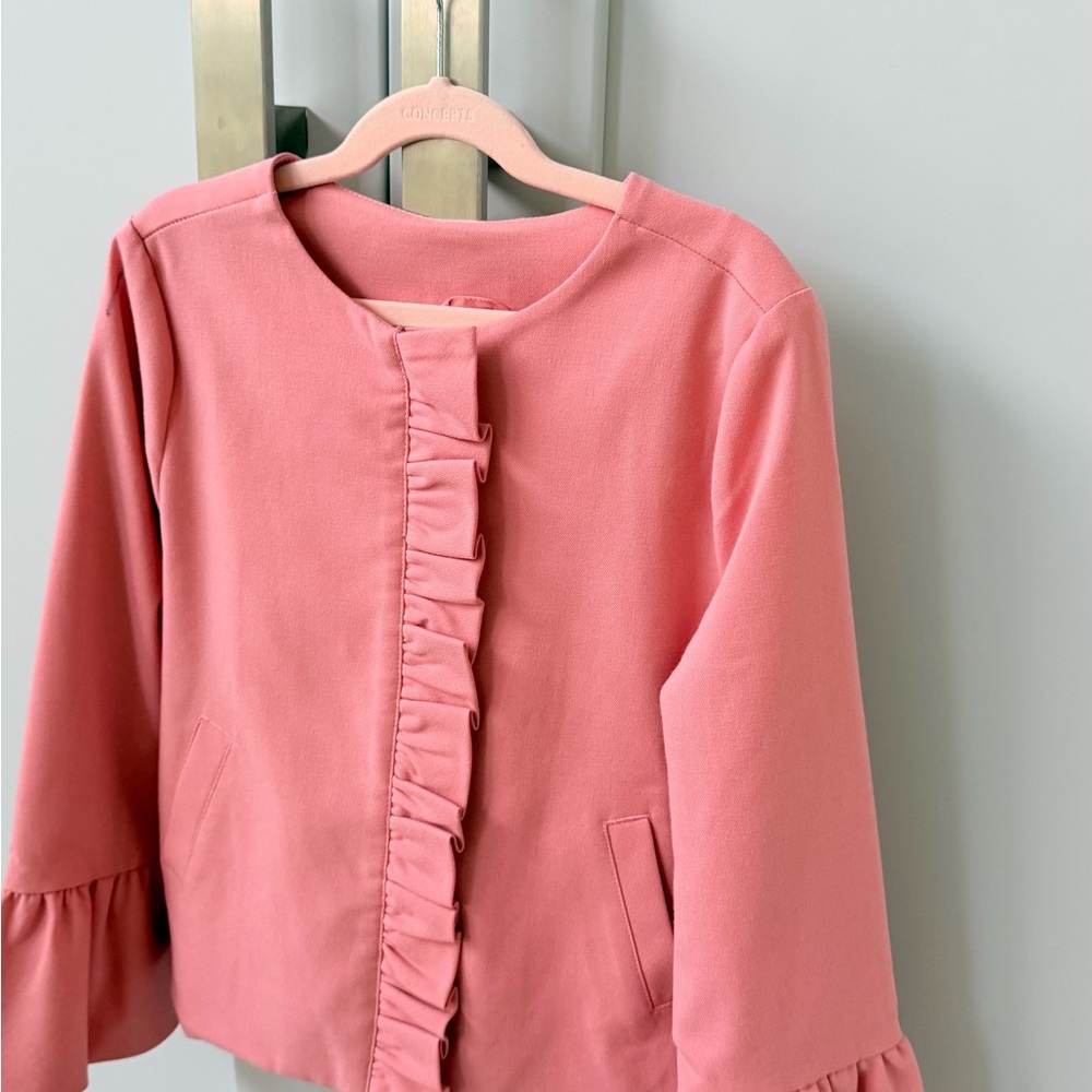 Janie and Jack Pink Ruffle-Front Girls Jacket